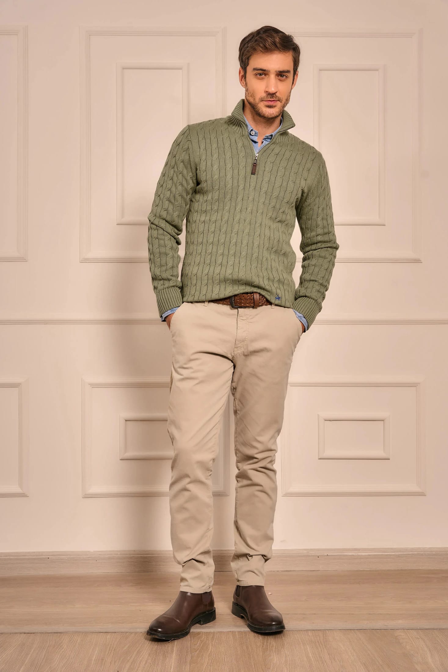 Suéter Halfzip Trenzado Hombre Verde Alamo - imagen 4
