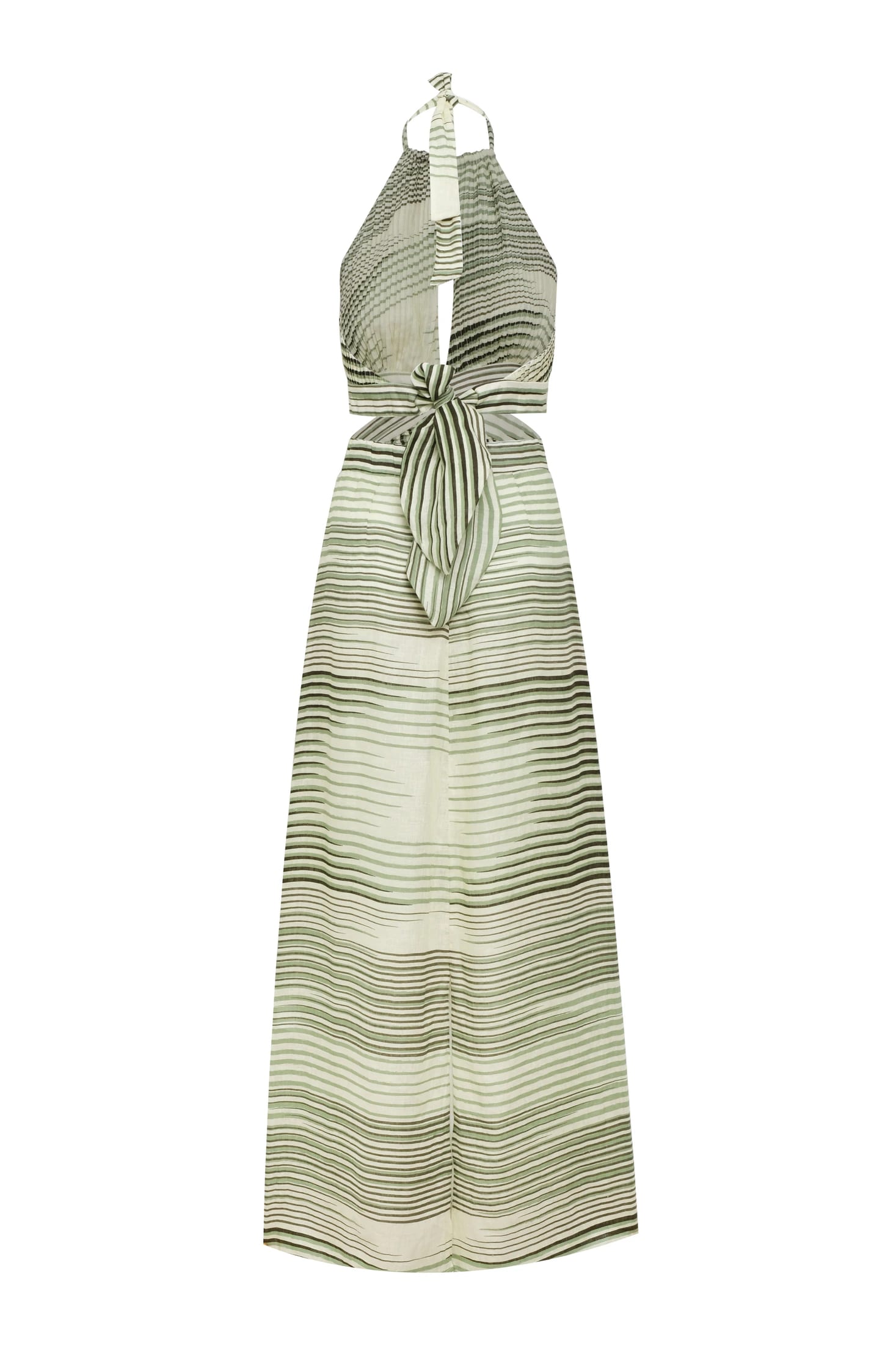 San Agustin Pleated Linen Midi Dress / Green Stripes - imagen 4