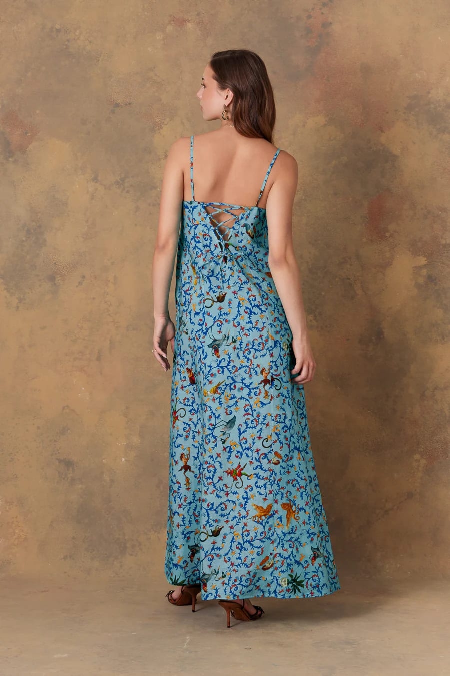 Women's dress linen delphos turquoise - imagen 5