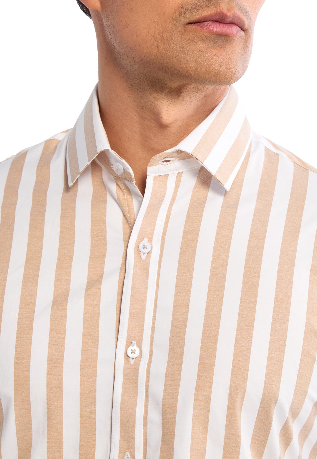 Camisa manga larga blanca con rayas camel - imagen 5