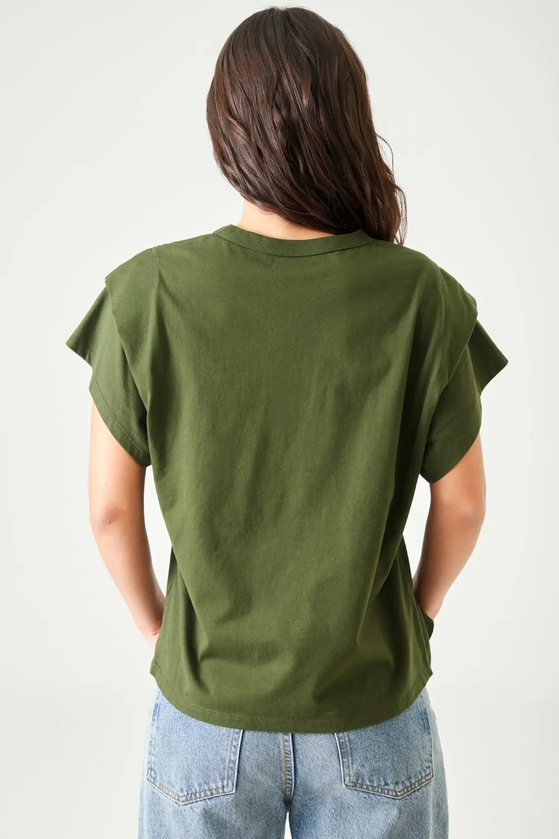 Camiseta relaxed fit bolero en hombro en verde oliva para mujer - imagen 5
