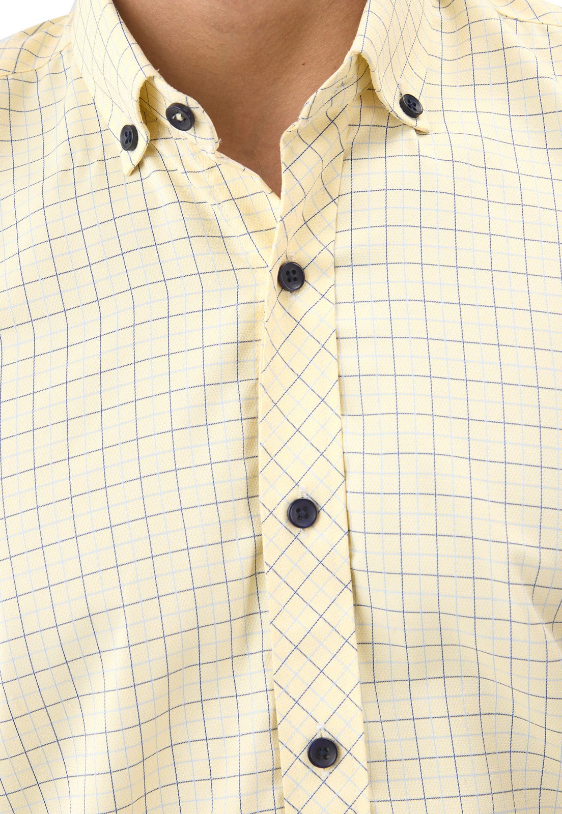 Camisa amarilla a cuadros azules con botón en contraste - imagen 2