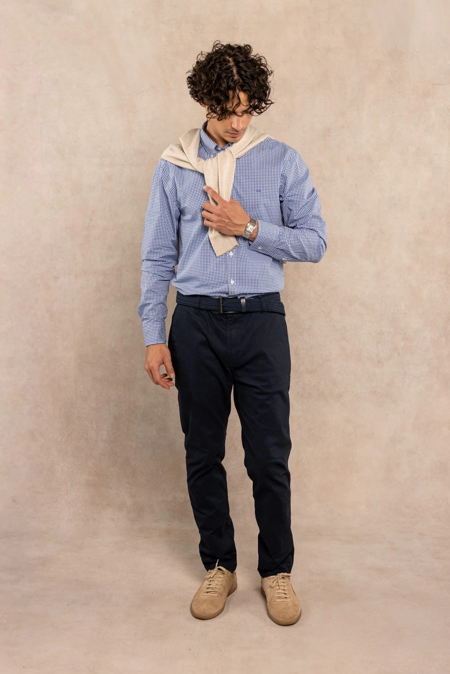 Camisa Antimanchas Popelina Cuadros Azul Oscuro Berna - imagen 2