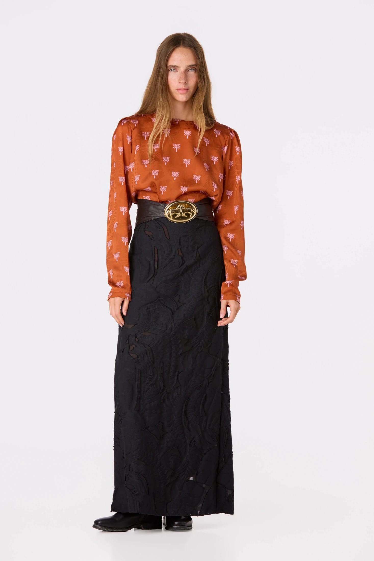 Sevilla Silk Jacquard Blouse / Terra Polka Palms - imagen 1