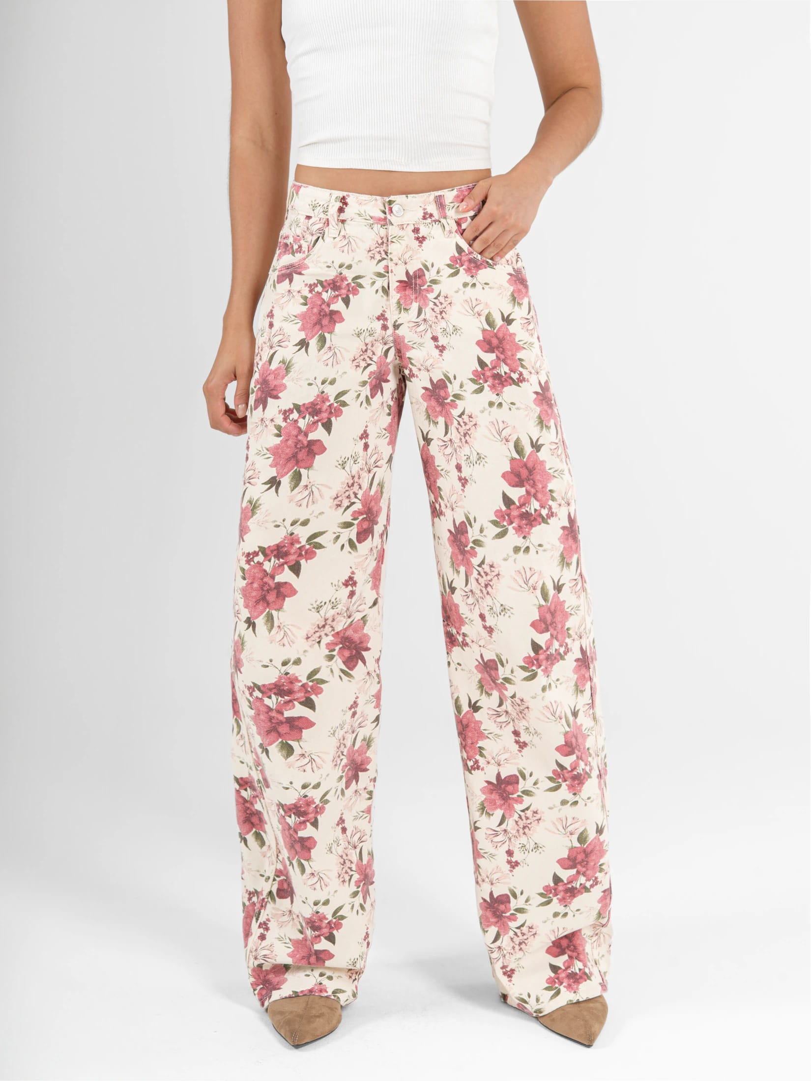 Ref: 0620593 Pantalón wide leg rígido, tiro alto, tono natural, diseño con pinzas - imagen 1