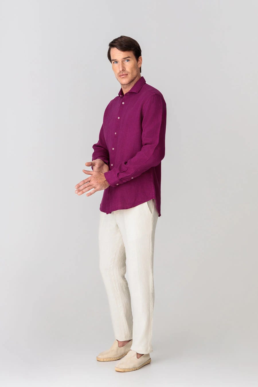 Men's linen shirt fuxia - imagen 7