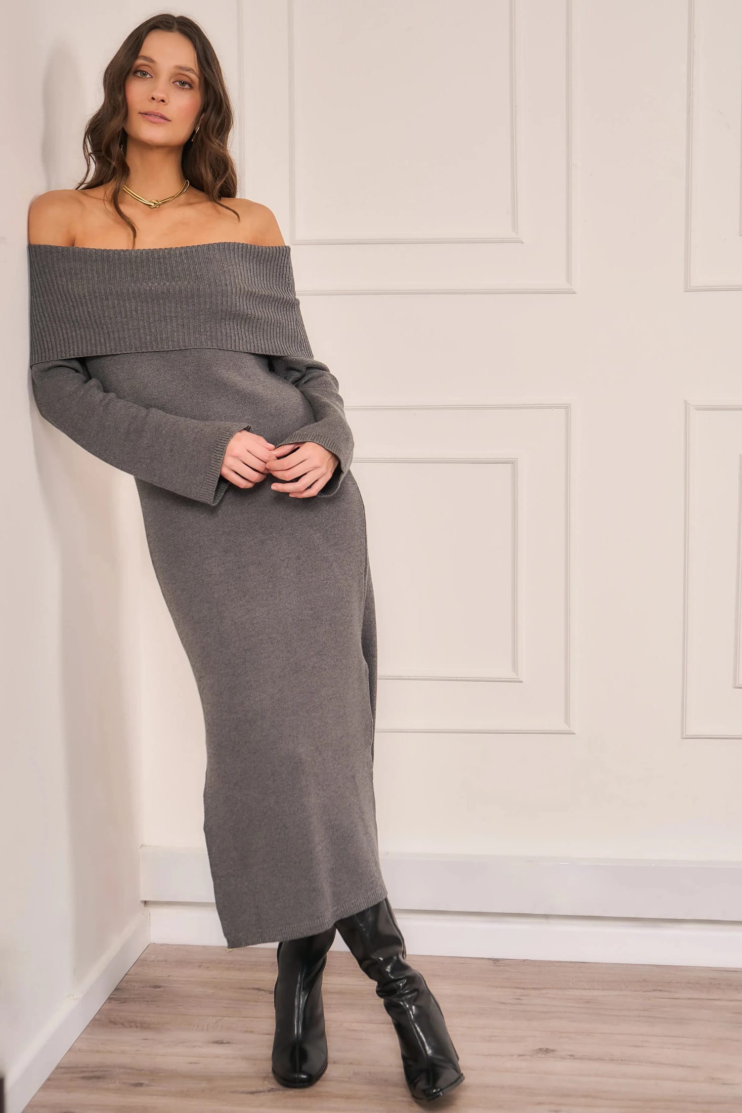 Vestido Off Shoulder Gris Mujer - imagen 1