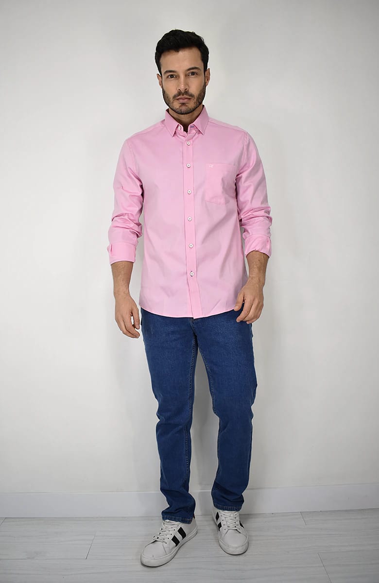 Camisa Manga Larga Rosada para Hombre - imagen 3