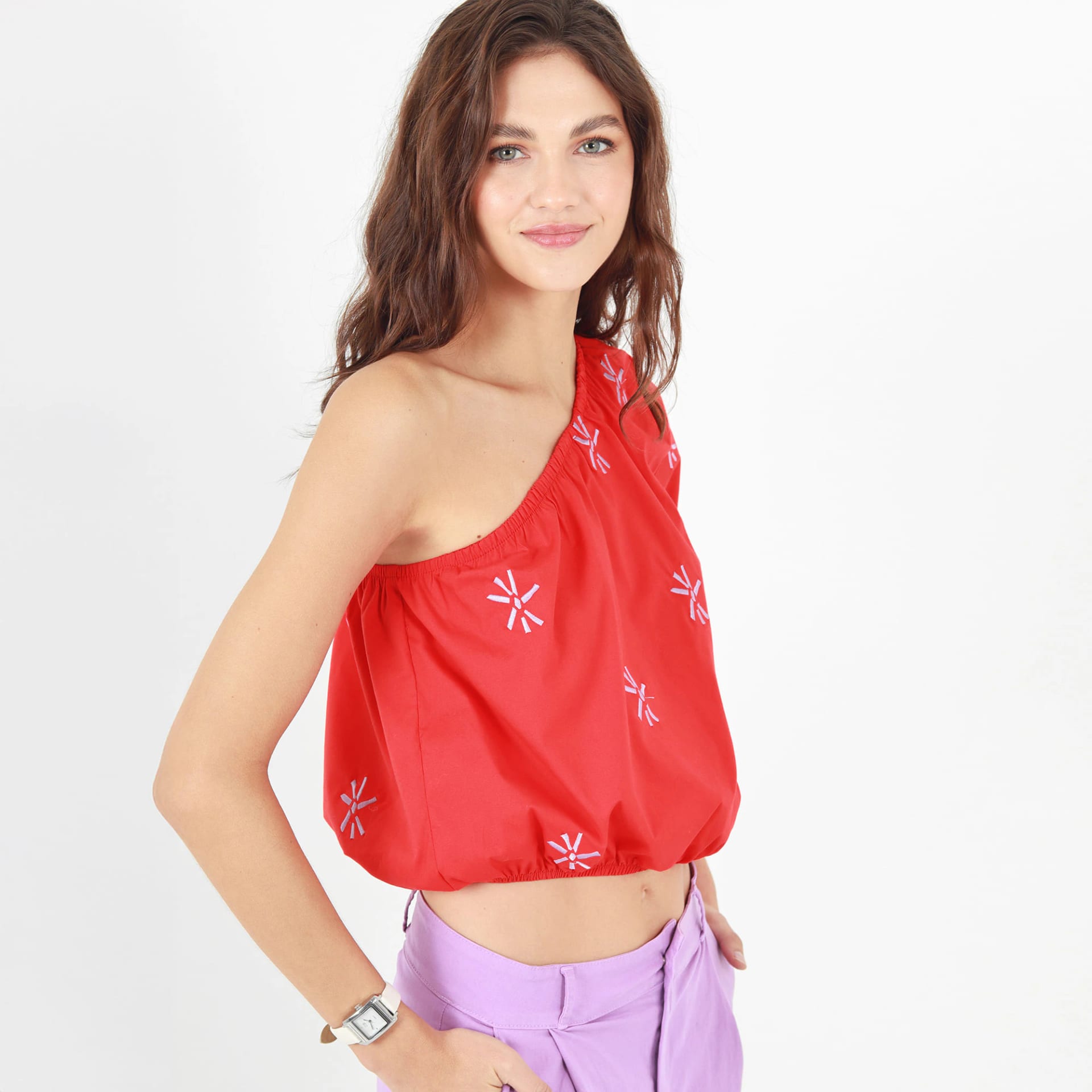 Blusa Cuello Asimetrico Manga Corta - imagen 6