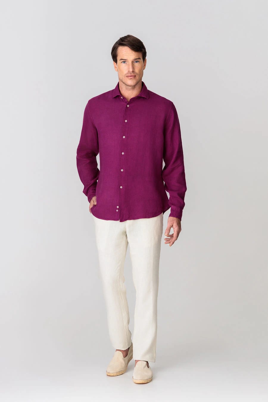 Men's linen shirt fuxia - imagen 2