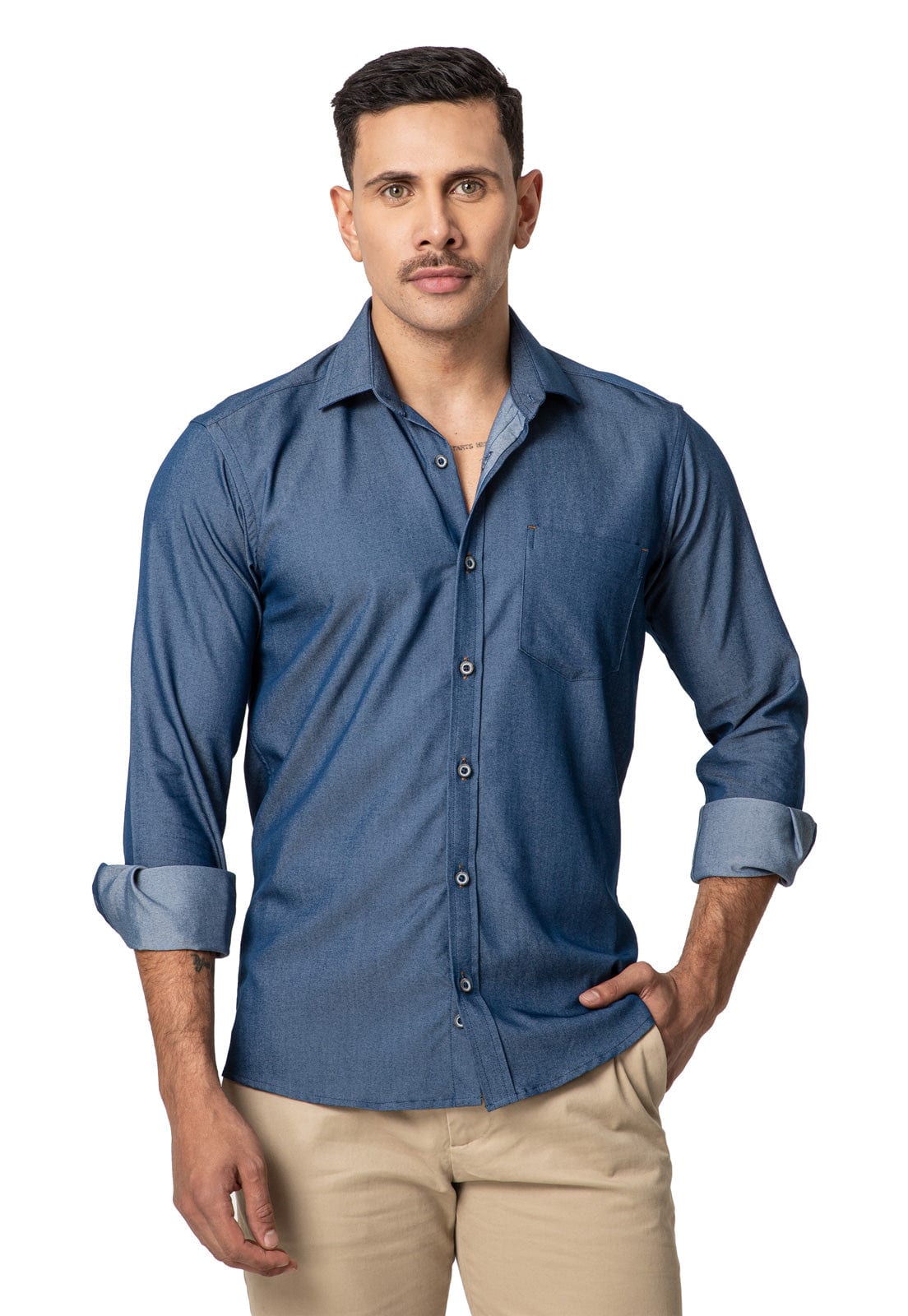 Camisa en Jean medio con bolsillo - imagen 1