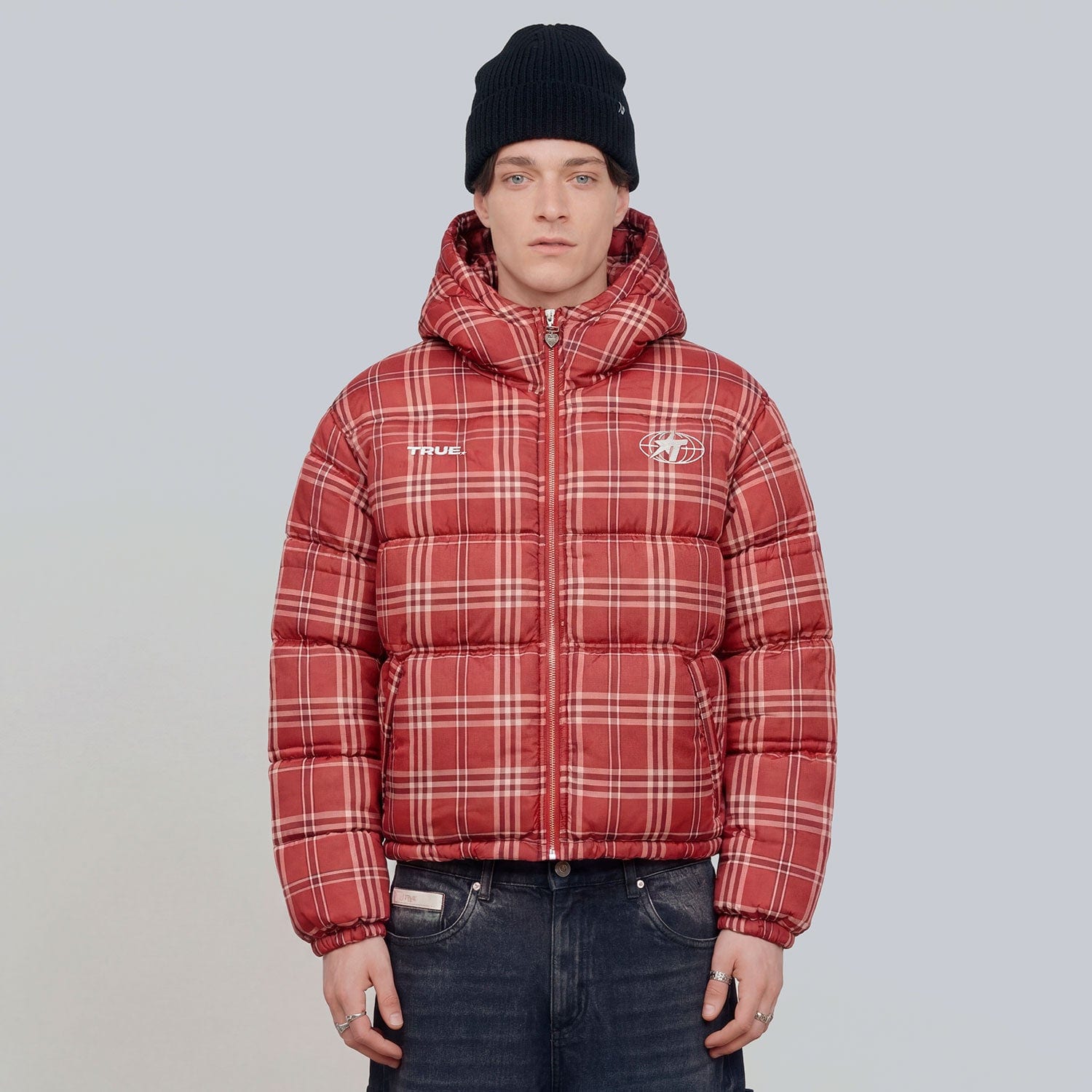Intuition Plaid Puffer Jacket - Burgundy - imagen 3