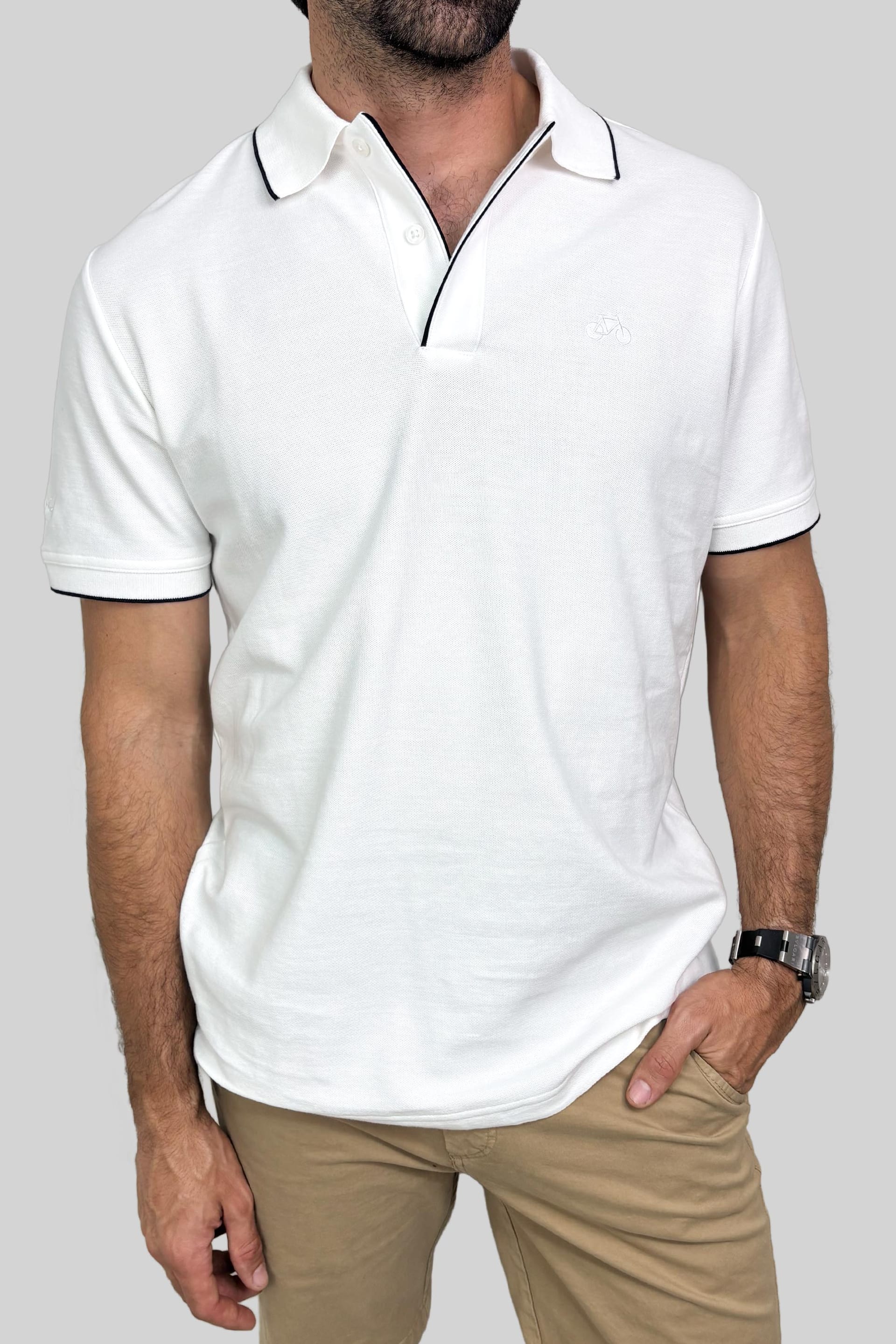 POLO RIB MANGA CORTA BLANCA - imagen 1