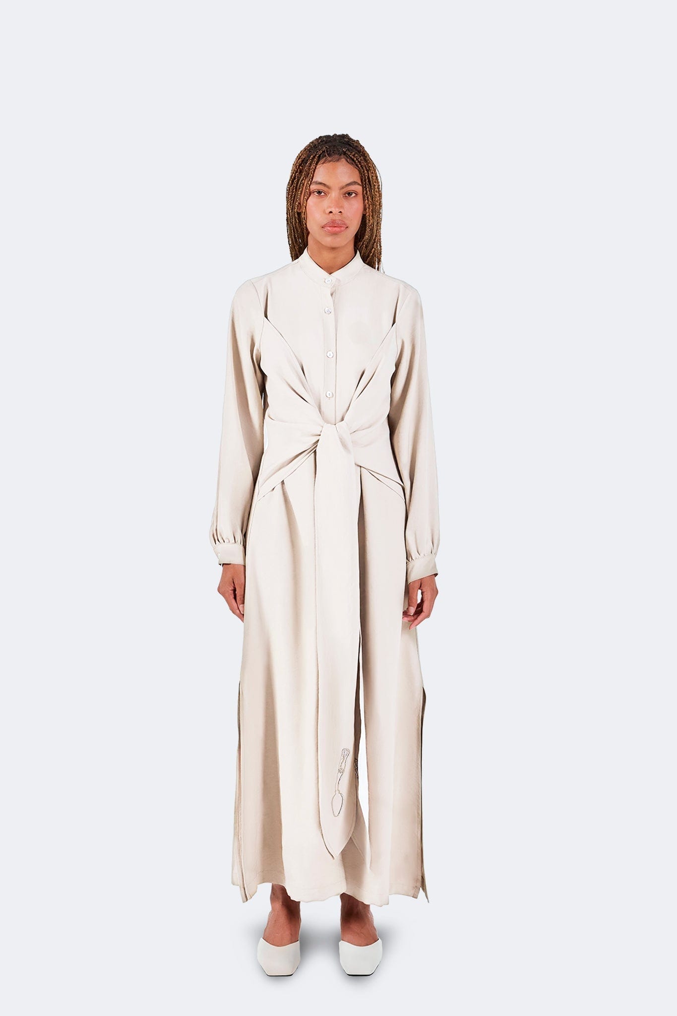 Vestido Zigze Anudado - Marfil - imagen 1