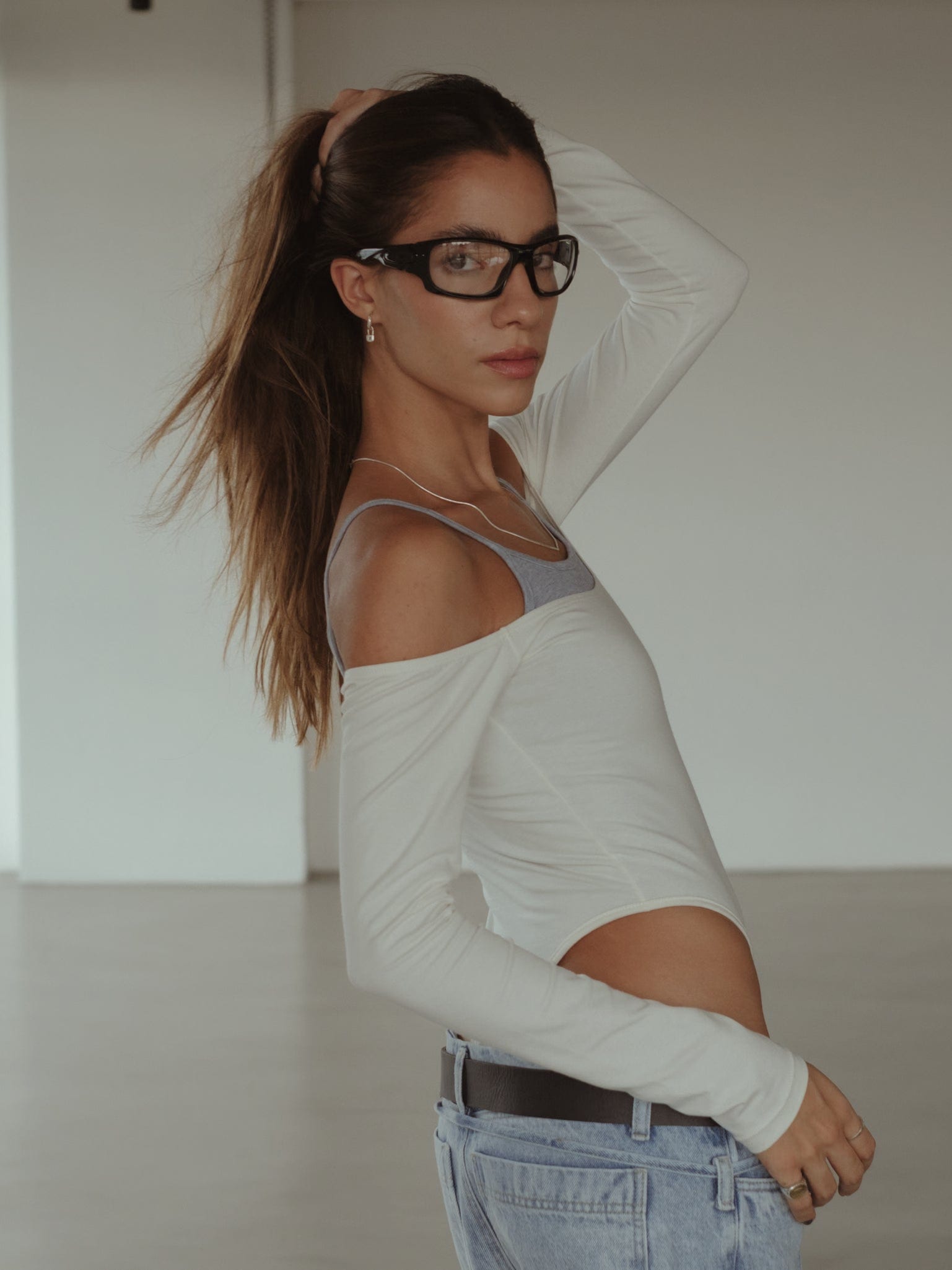 DOUBLE LAYER BODYSUIT - CREAMY & JASPE GRAY - imagen 2
