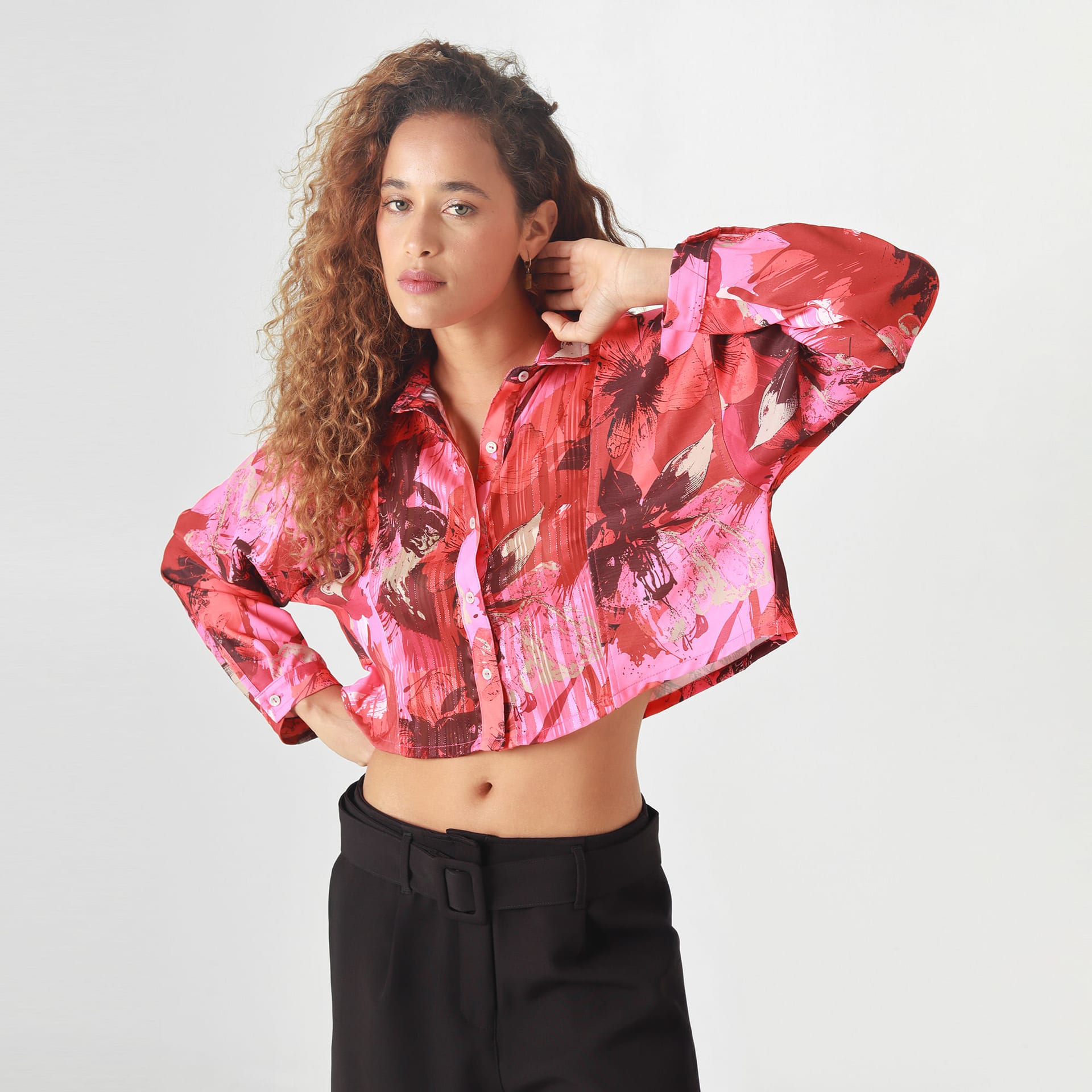 Blusa Crop Cuello Camisero Manga Larga - imagen 4