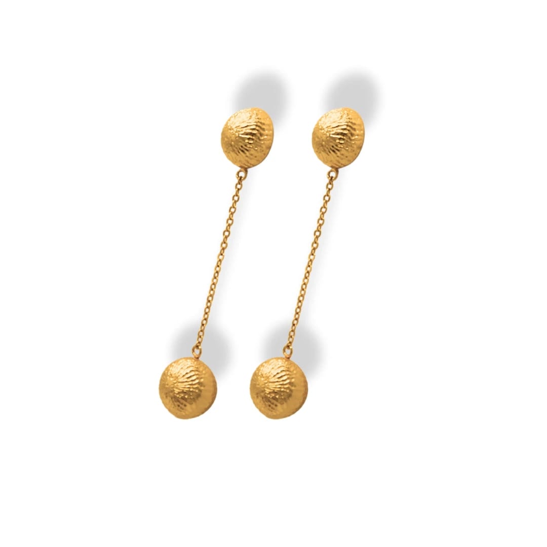 Aretes largos con 2 bolas grandes y cadena - imagen 2