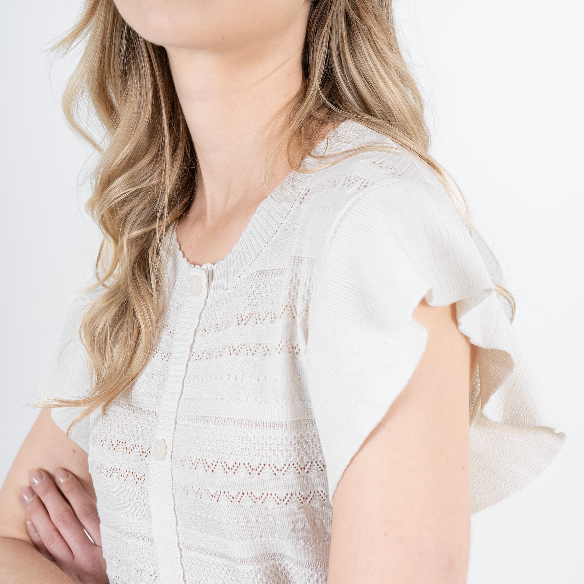 Sweater cuello redondo manga corta bolero con botones - imagen 5