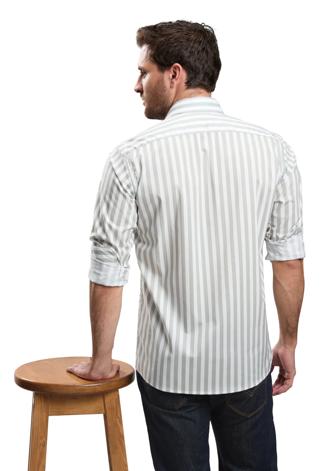 Camisa casual slim fit blanca a rayas verdes - imagen 3
