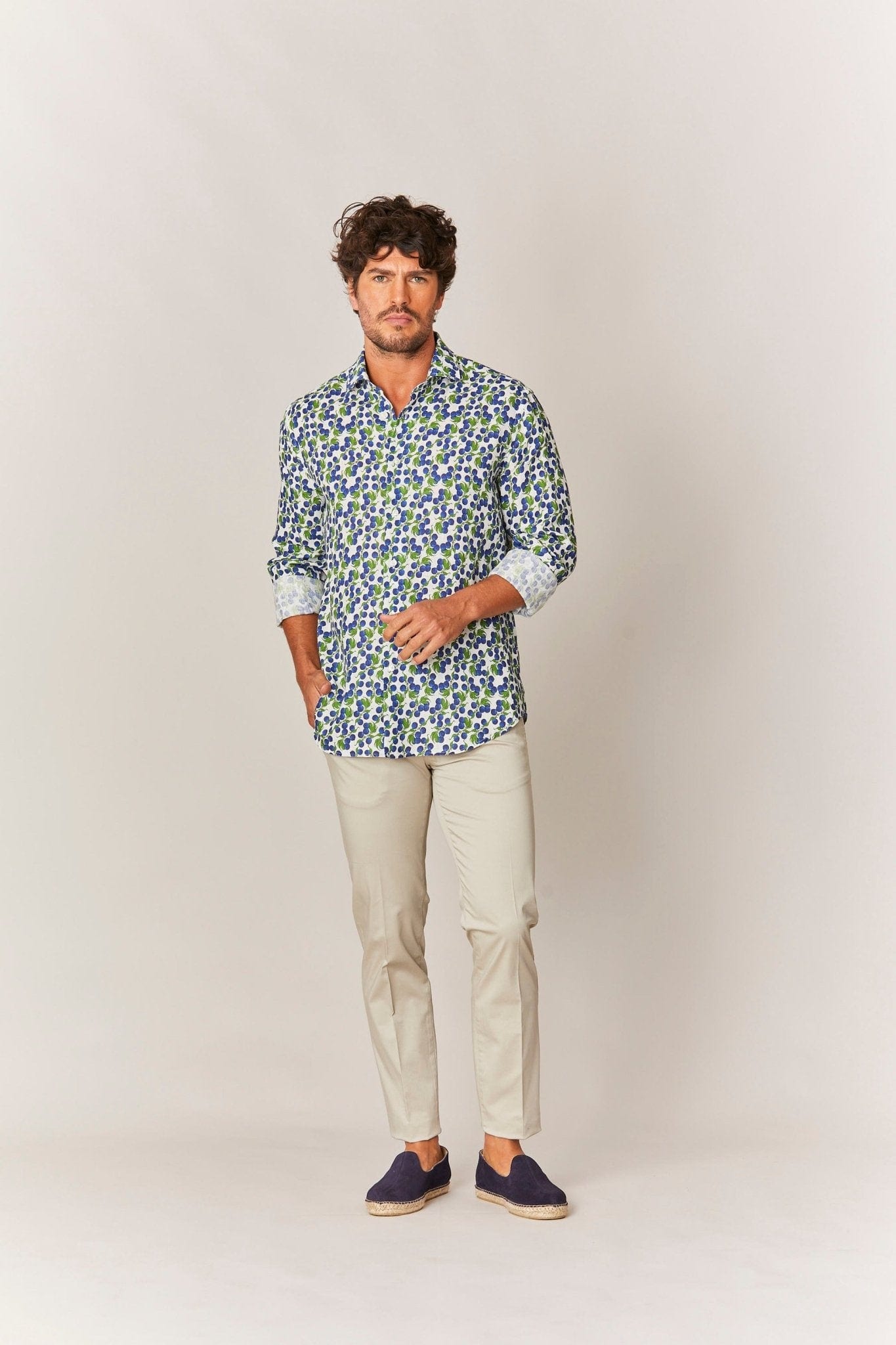 Men's linen shirt navy gooseberry - imagen 2