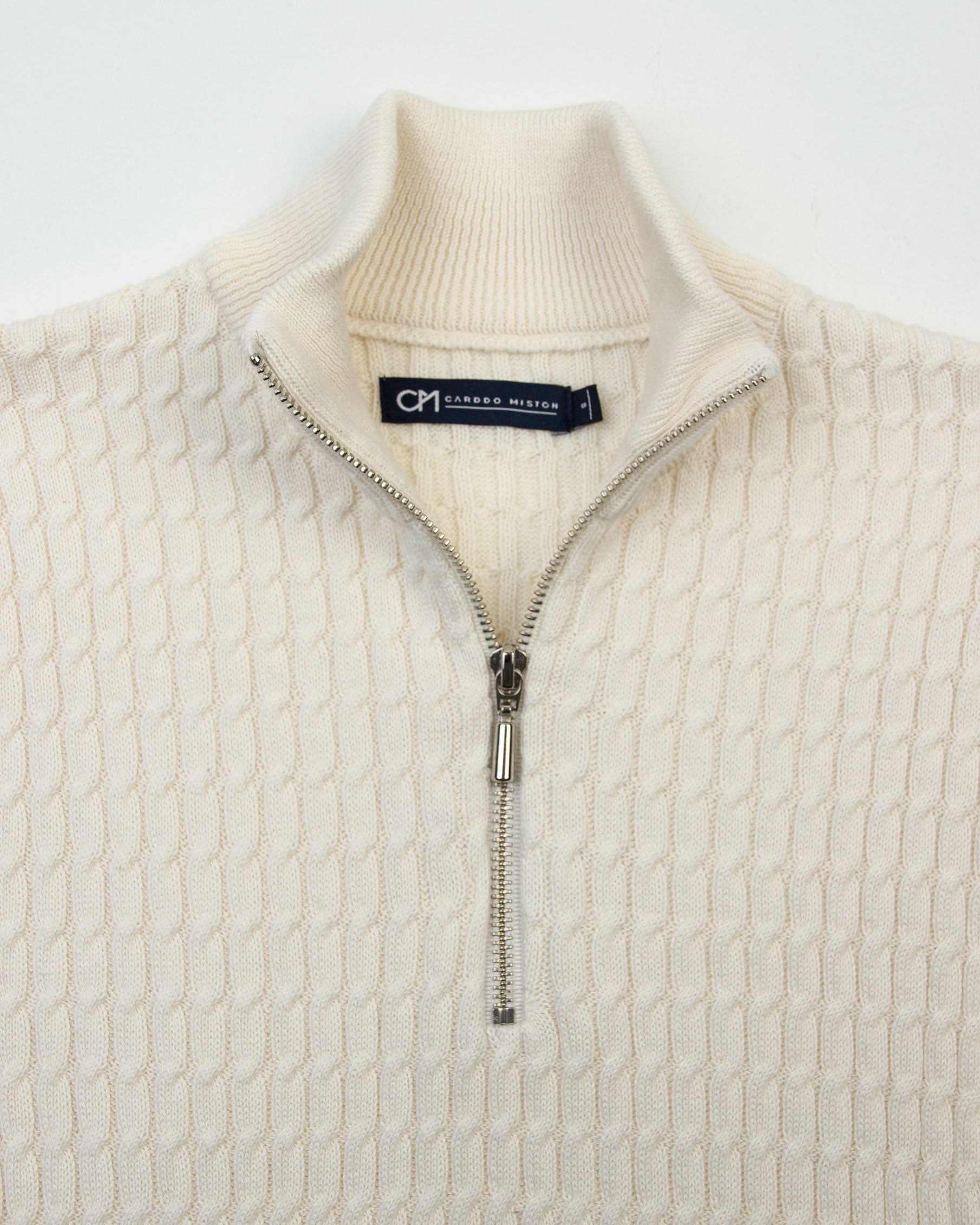 Saco Trenzado Half Zip Algodón Crema - imagen 2