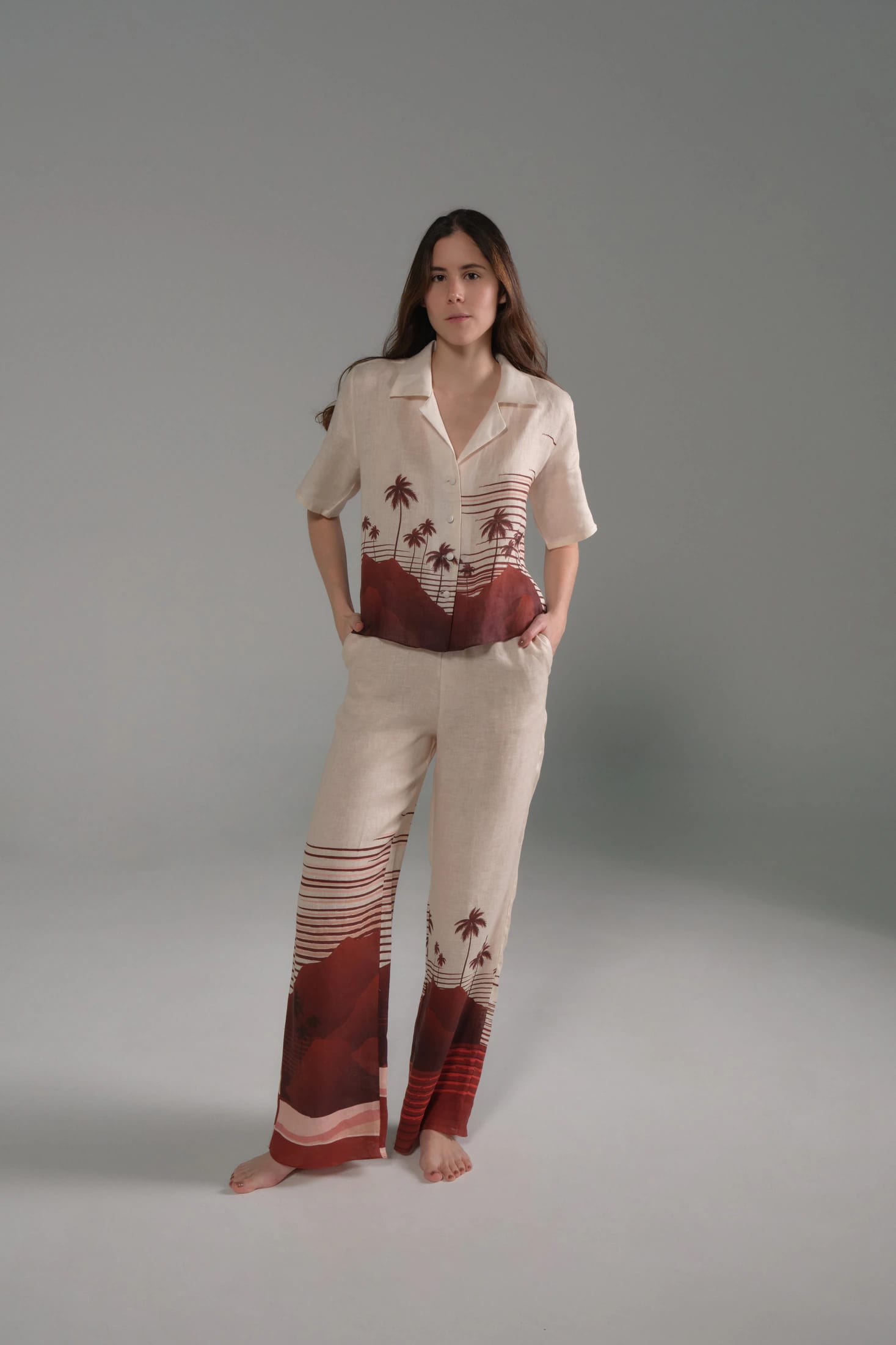 San Benito Linen Pants / Red Tropical Landscape - imagen 1