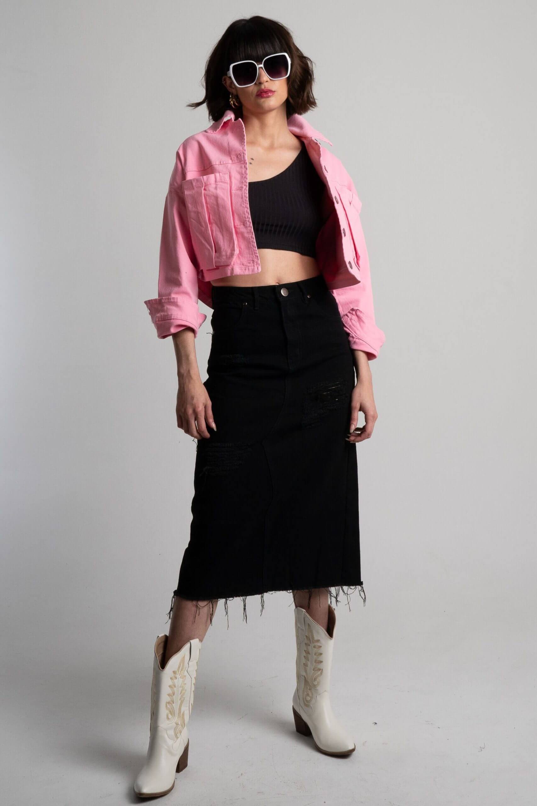 Chaqueta Cortés Denim Rosada - imagen 3