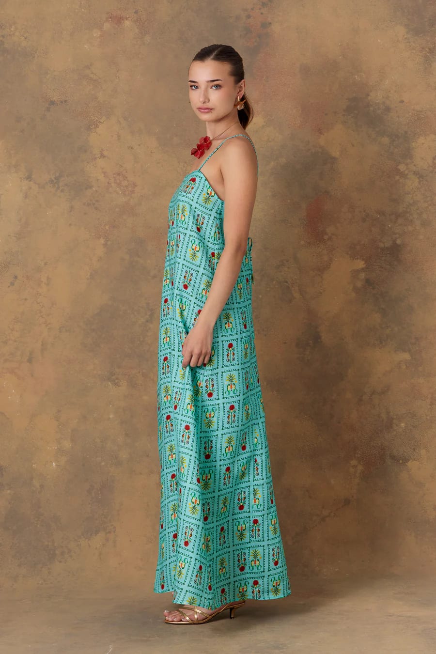 Women's dress linen dionisio turquoise - imagen 4