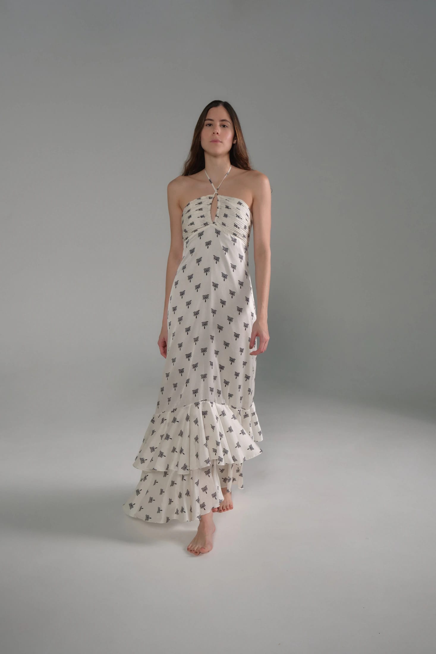 Sevillana Martellato Silk Maxi Dress / Ivory - Black Polka Palms - imagen 2