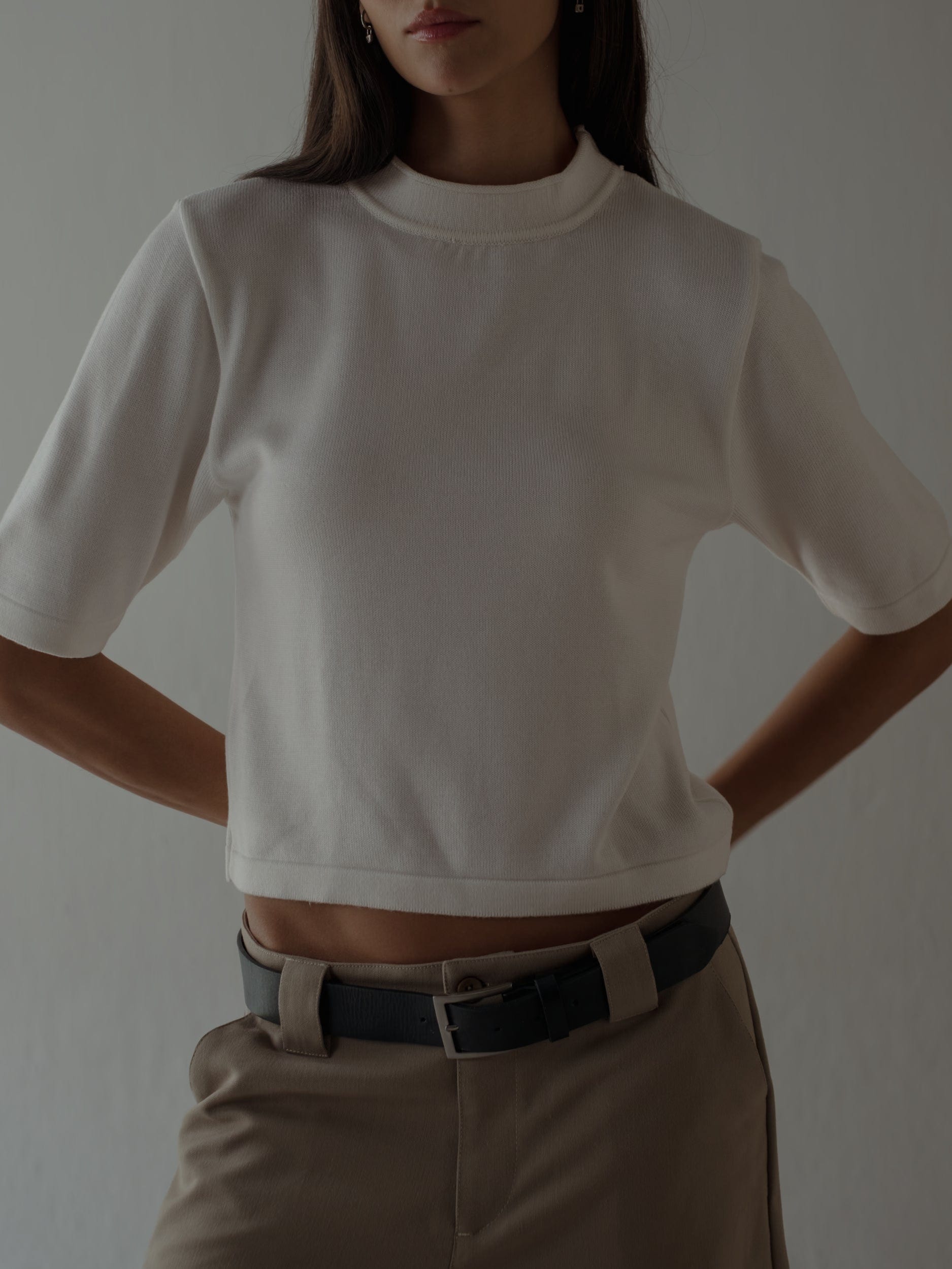 TALL COLLAR KNIT T-SHIRT - VANILLA - imagen 3