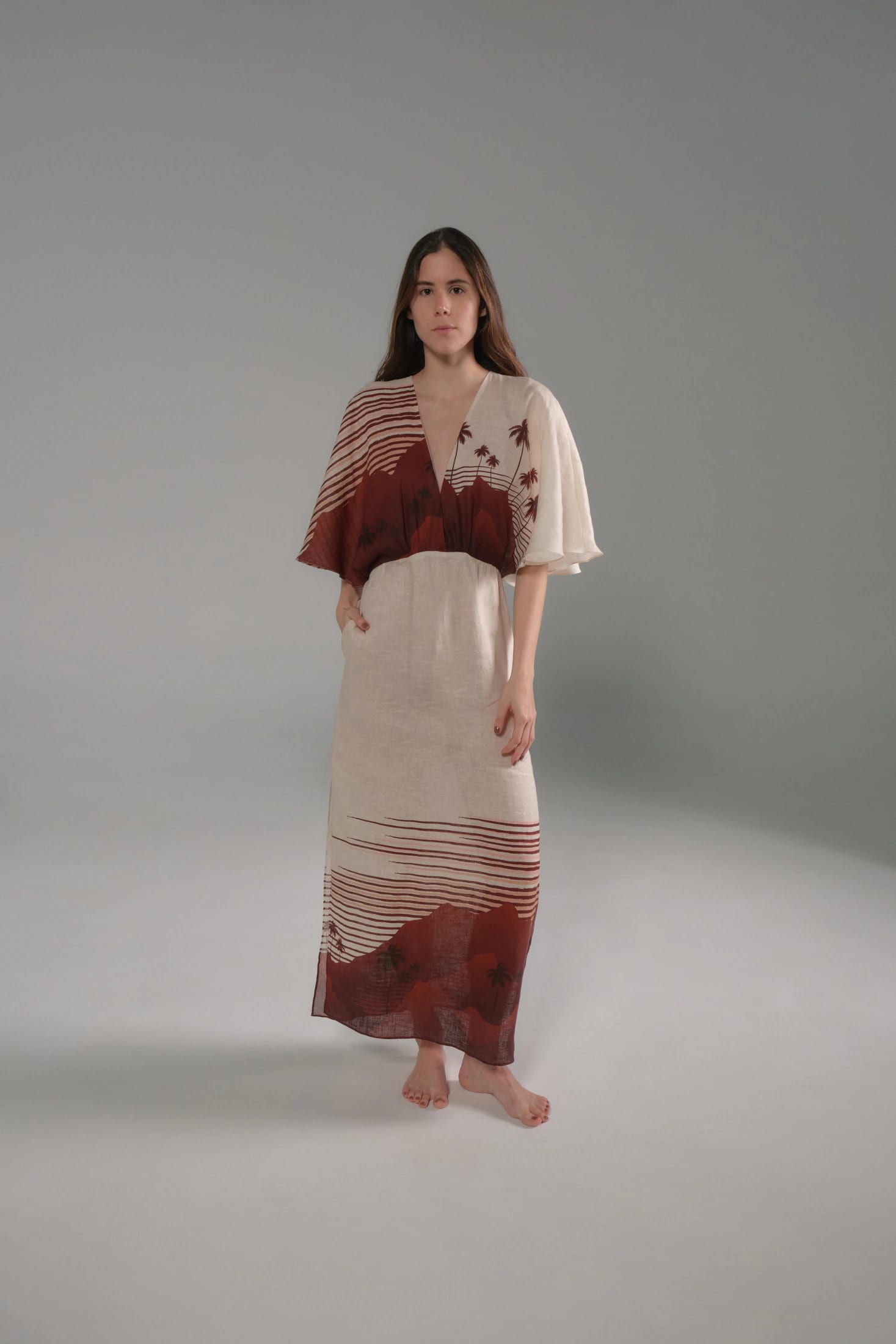 Topacio Linen Tunic / Red Tropical Landscape - imagen 2