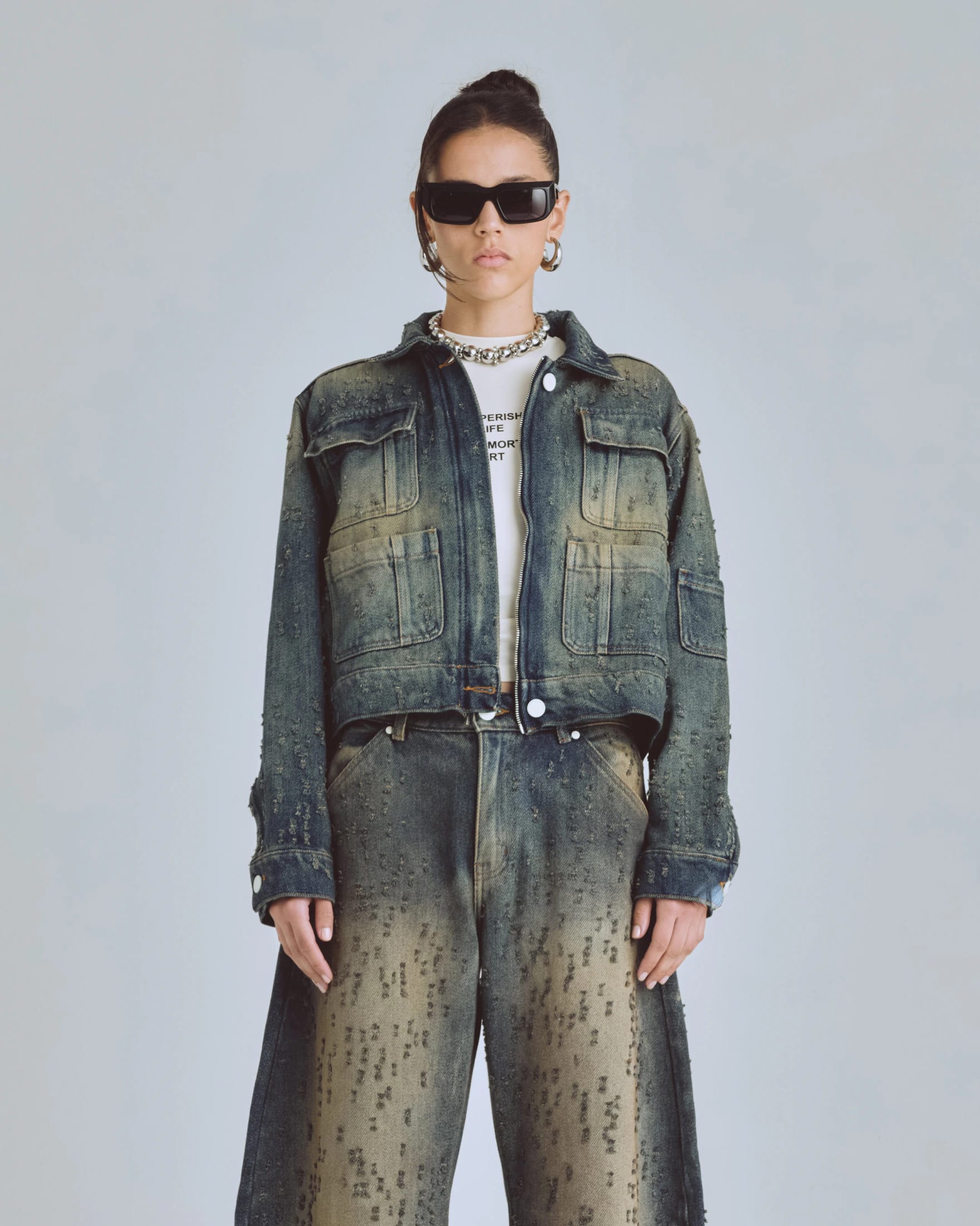 W Agnus Dei Undrgld Ripped Jacket Dirty Blue - imagen 2