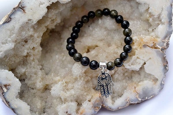 Pulsera Obsidiana dije mano hamsa - imagen 3