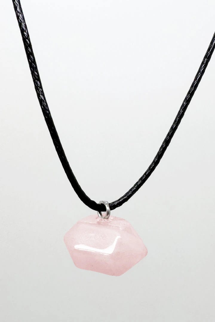 Collar cuerda cuarzo rosa hexágono - imagen 1