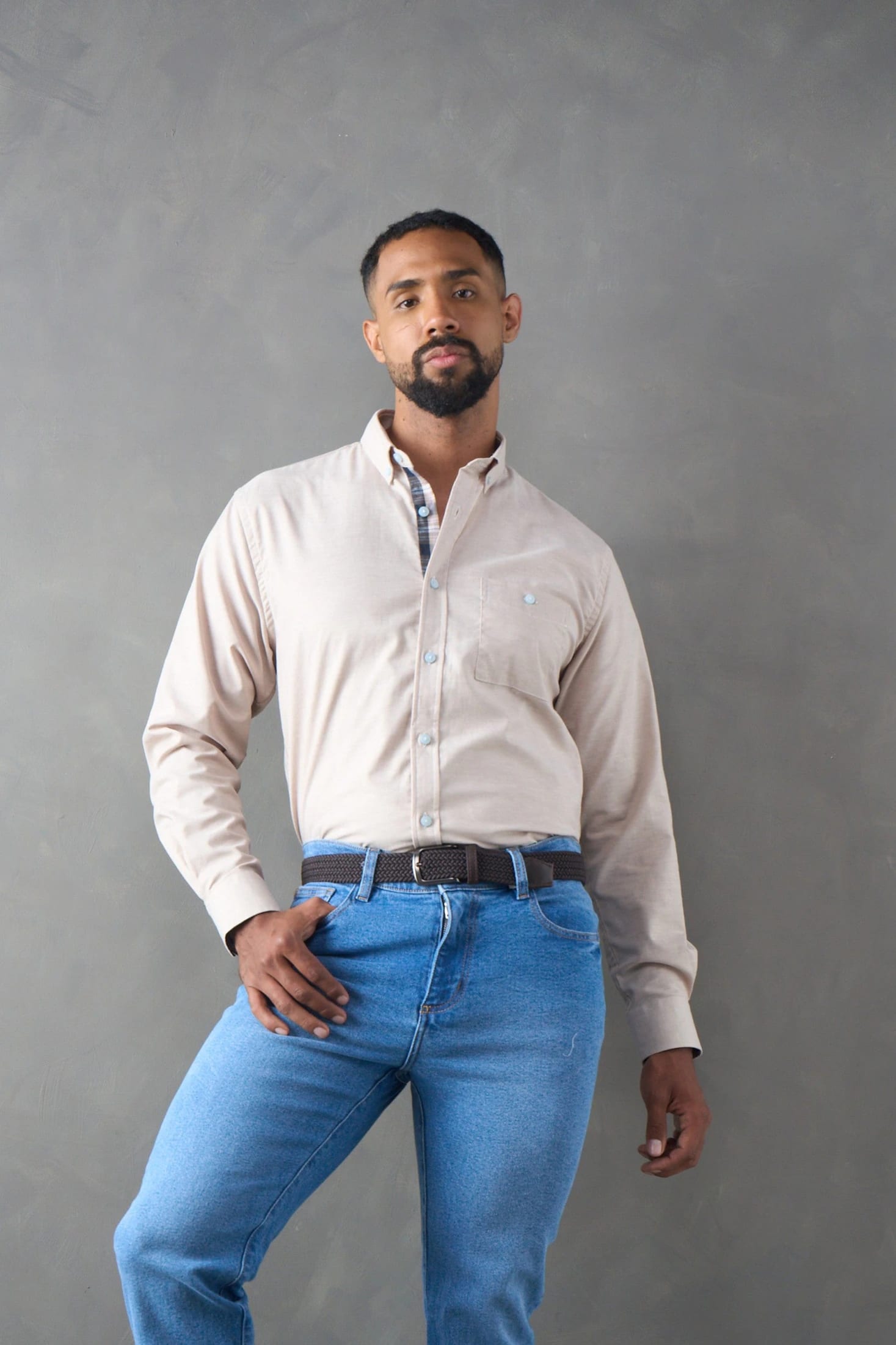Camisa manga larga regular fit caqui - imagen 1