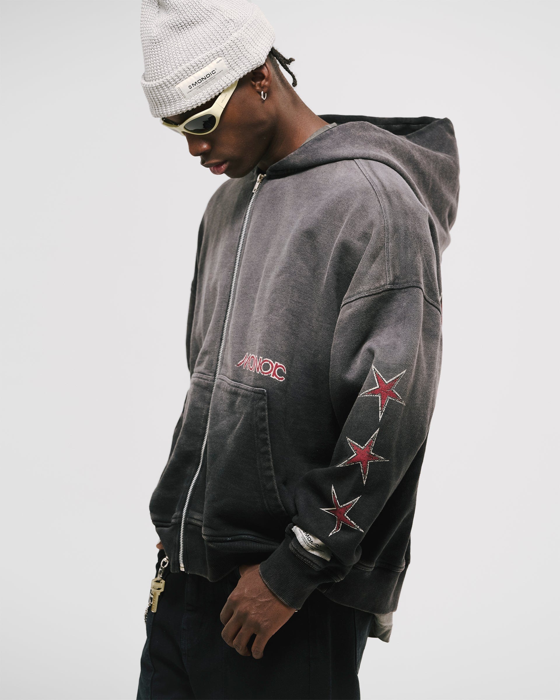 Zip Hoodie Monoic Records - Negro Desgastado - imagen 3