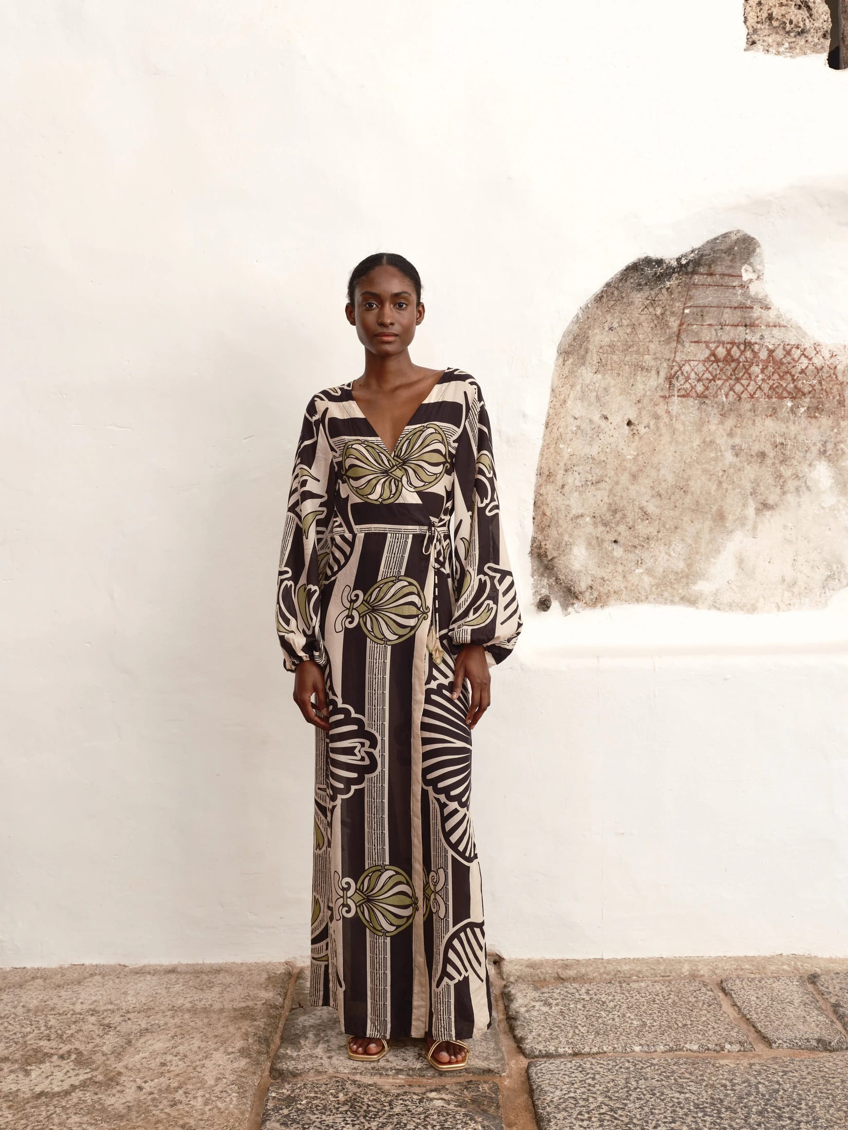 Hojarasca Cotton Silk Maxi Dress / Navy Ornament Stripes - imagen 1