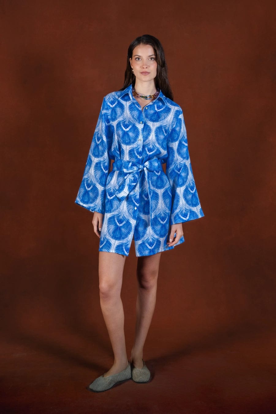 Women's Aridis linen shirt dress blue - imagen 3
