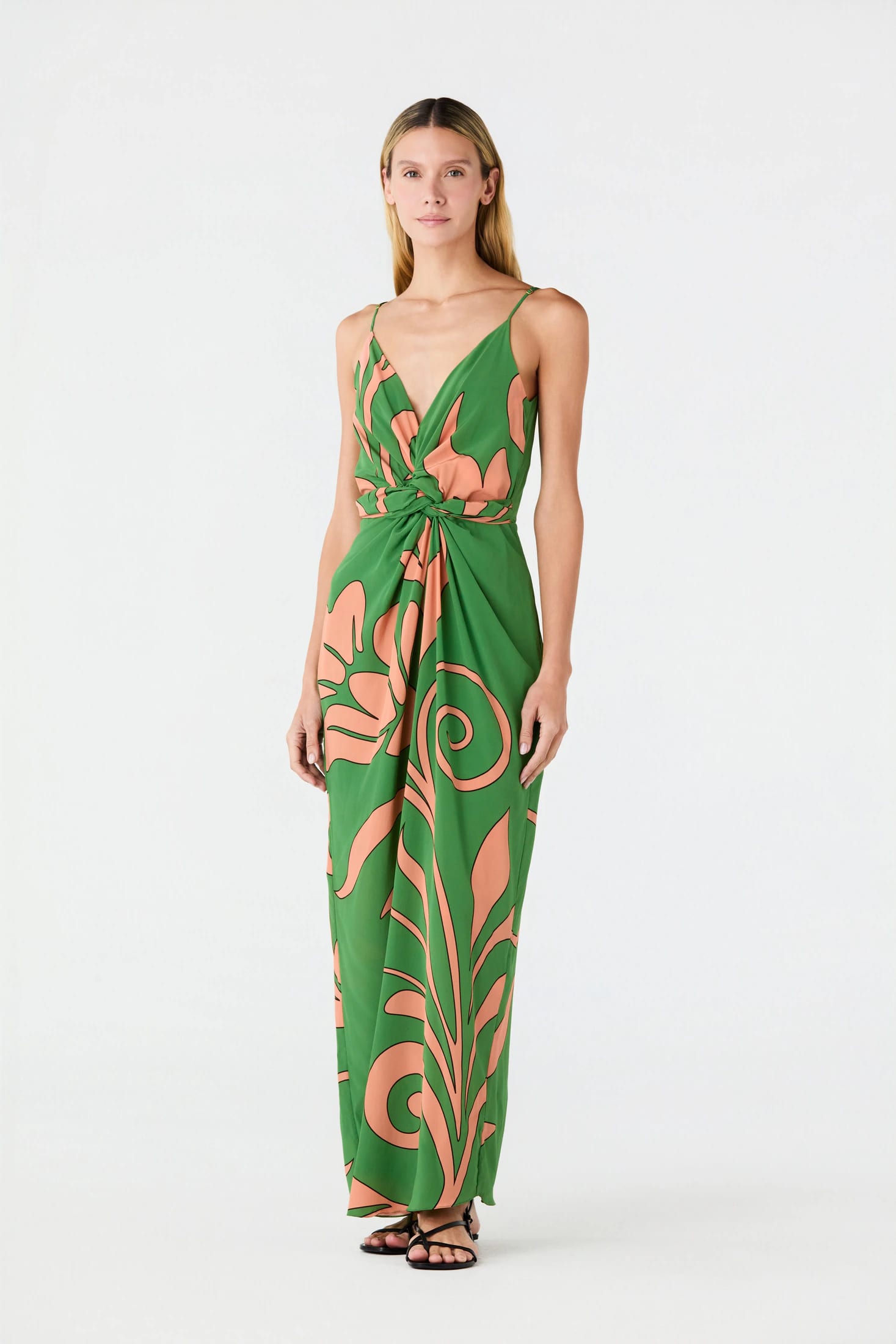 Macarena Silk Midi Dress / Green Buganvilia - imagen 2