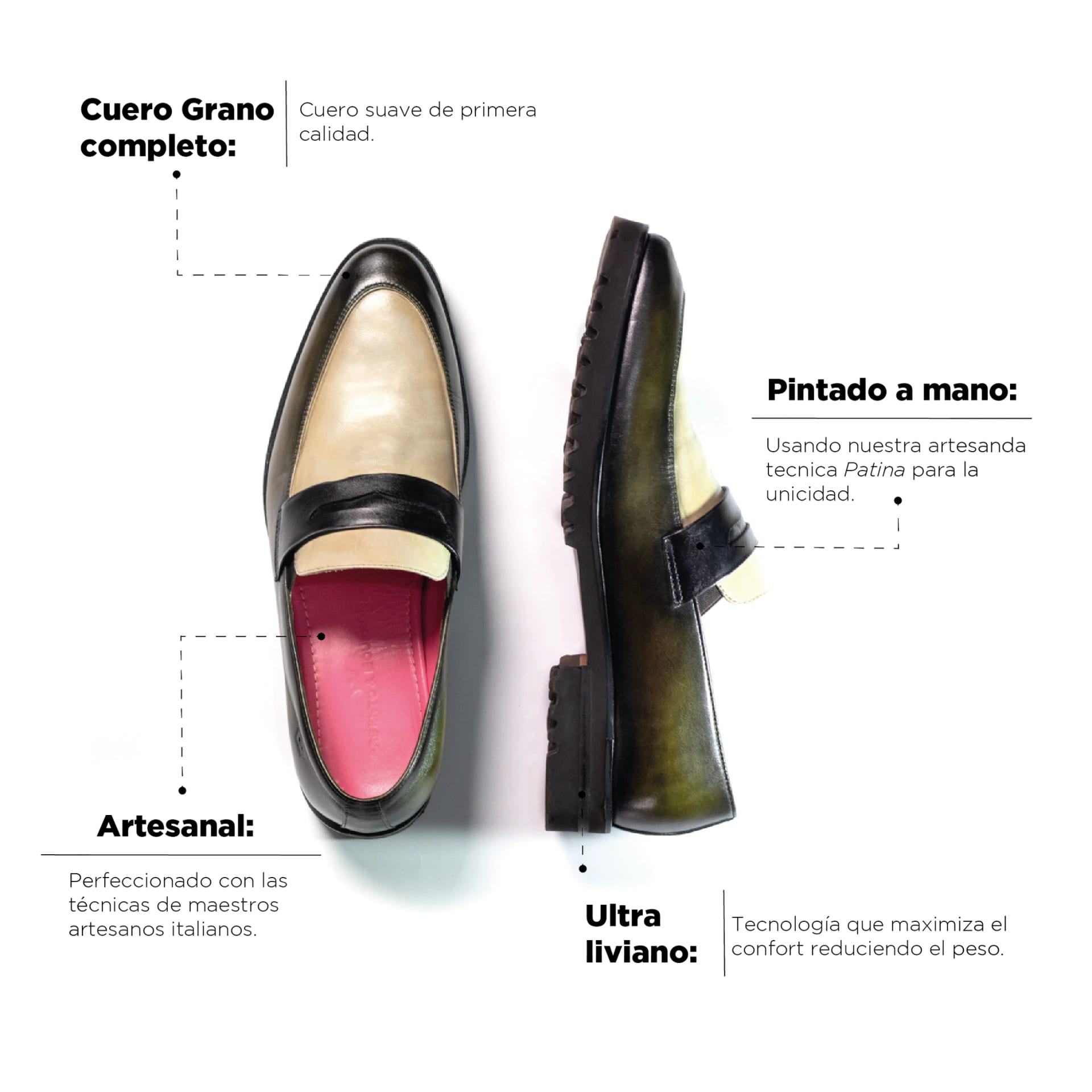Mocasín Alessandro Verde - Blanco Suela Ultraliviana - imagen 3