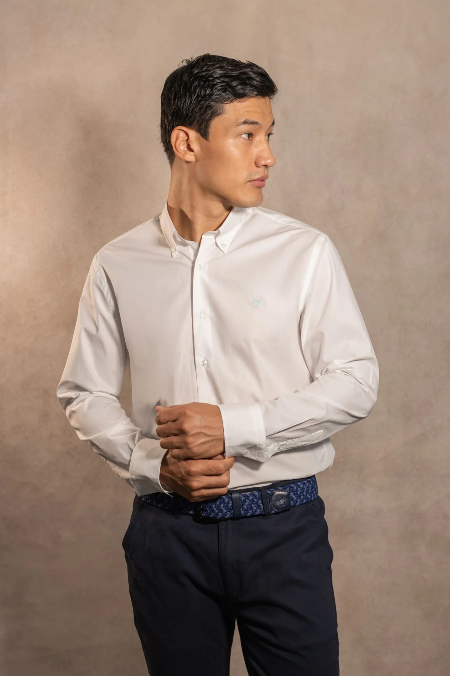 Camisa Antimanchas Popelina Blanco Logo Azul Claro - imagen 5