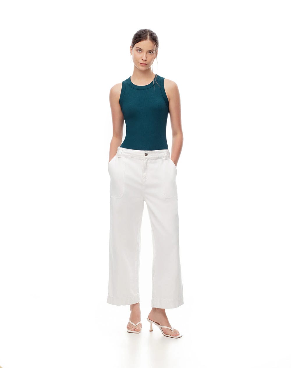 Camiseta esqueleto slim rib algodón verde mujer - imagen 4