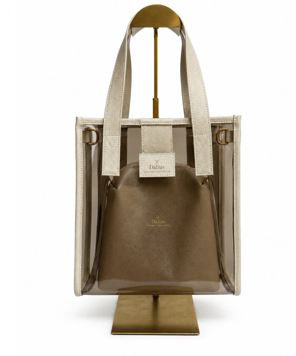 Bolso Mediano Vinilo Oscuro Beige - imagen 1