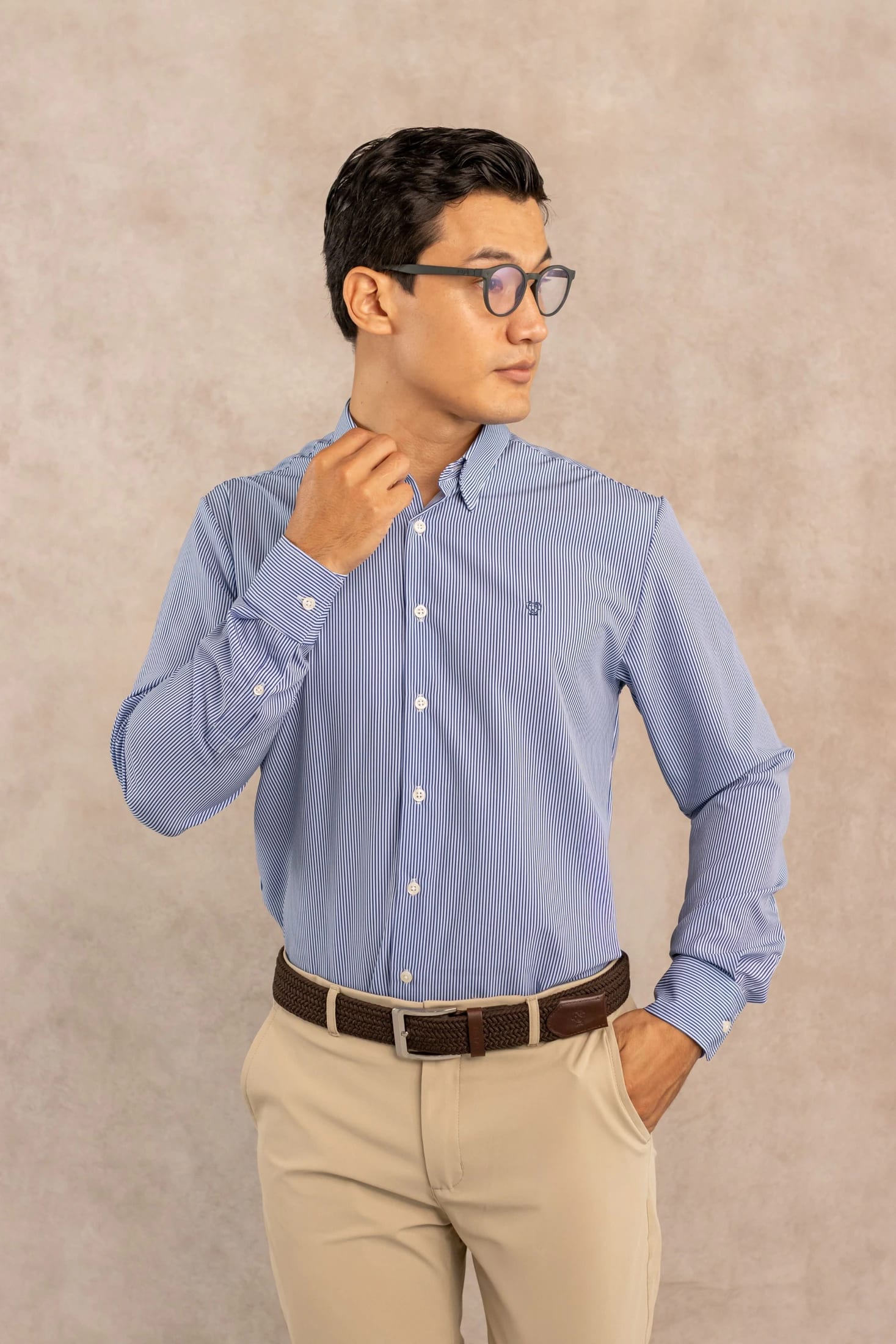Camisa Performance Antiarrugas Rayas Azul Oscuro - imagen 4