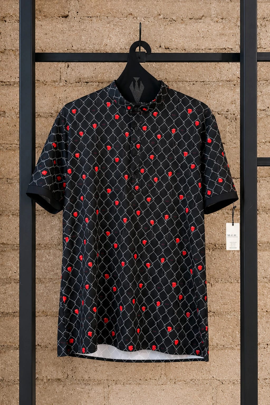Camisa Para Hombre Manga Corta Negra Estampado Rosas - imagen 1