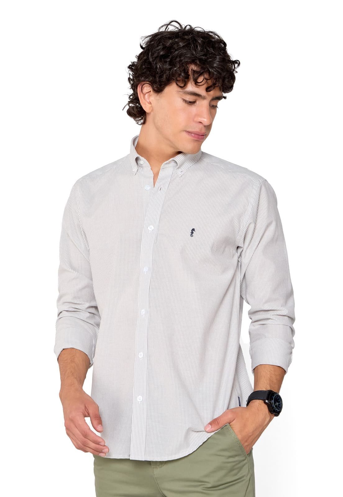 Camisa Manga Larga Oxford Rayas Grises - imagen 1