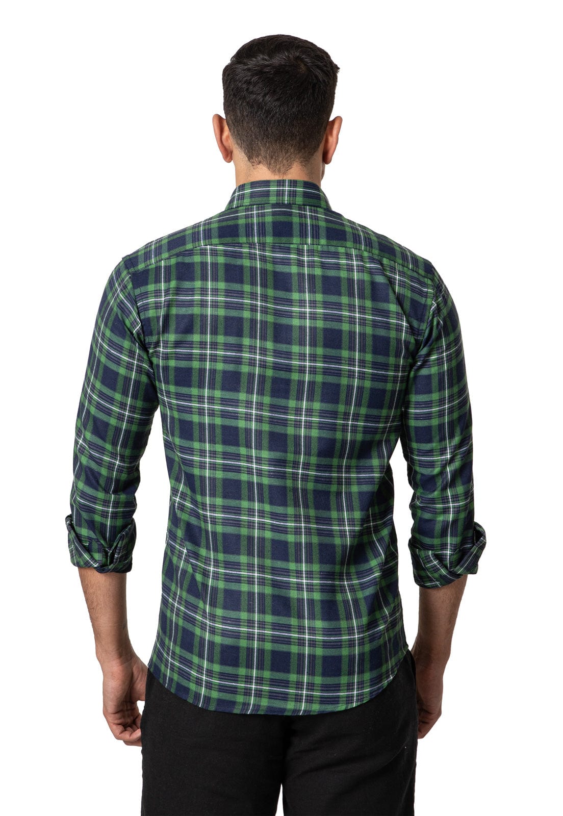 Camisa leñadora doble bolsillo verde, azul y blanco - imagen 2