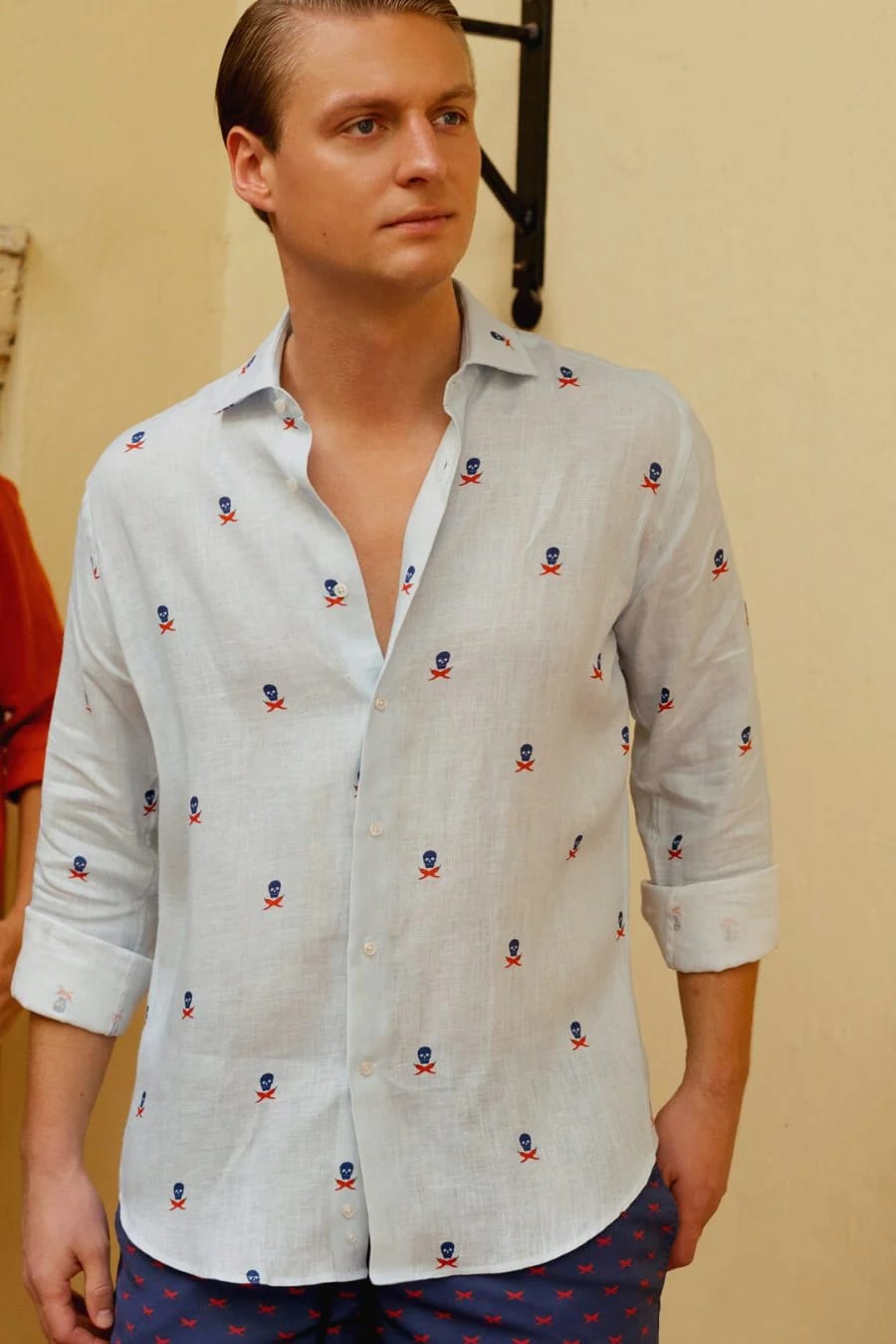 Men's linen shirt separated skulls icement - imagen 8