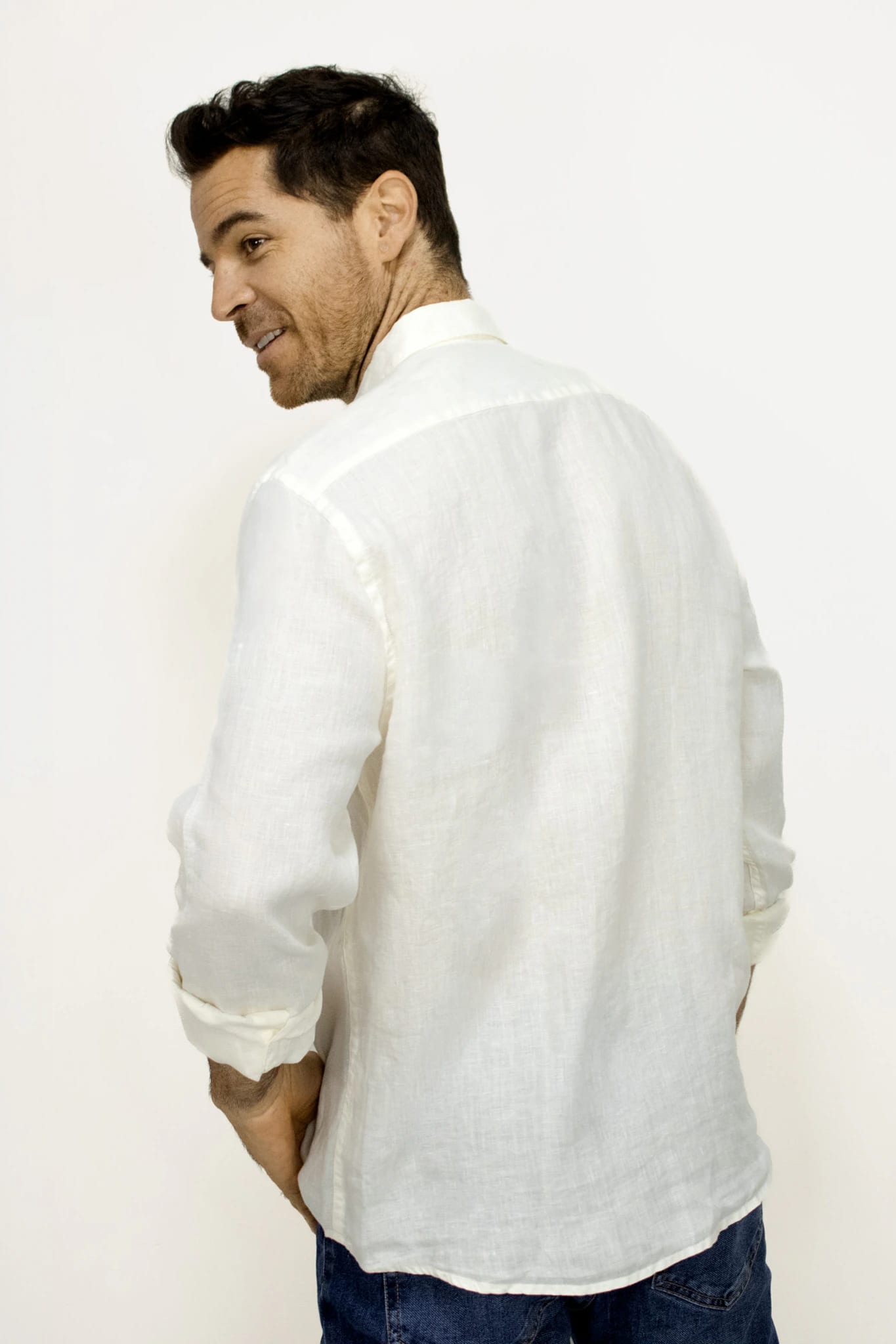 Camisa De Lino Manga Larga Blanca Para hombre - imagen 3