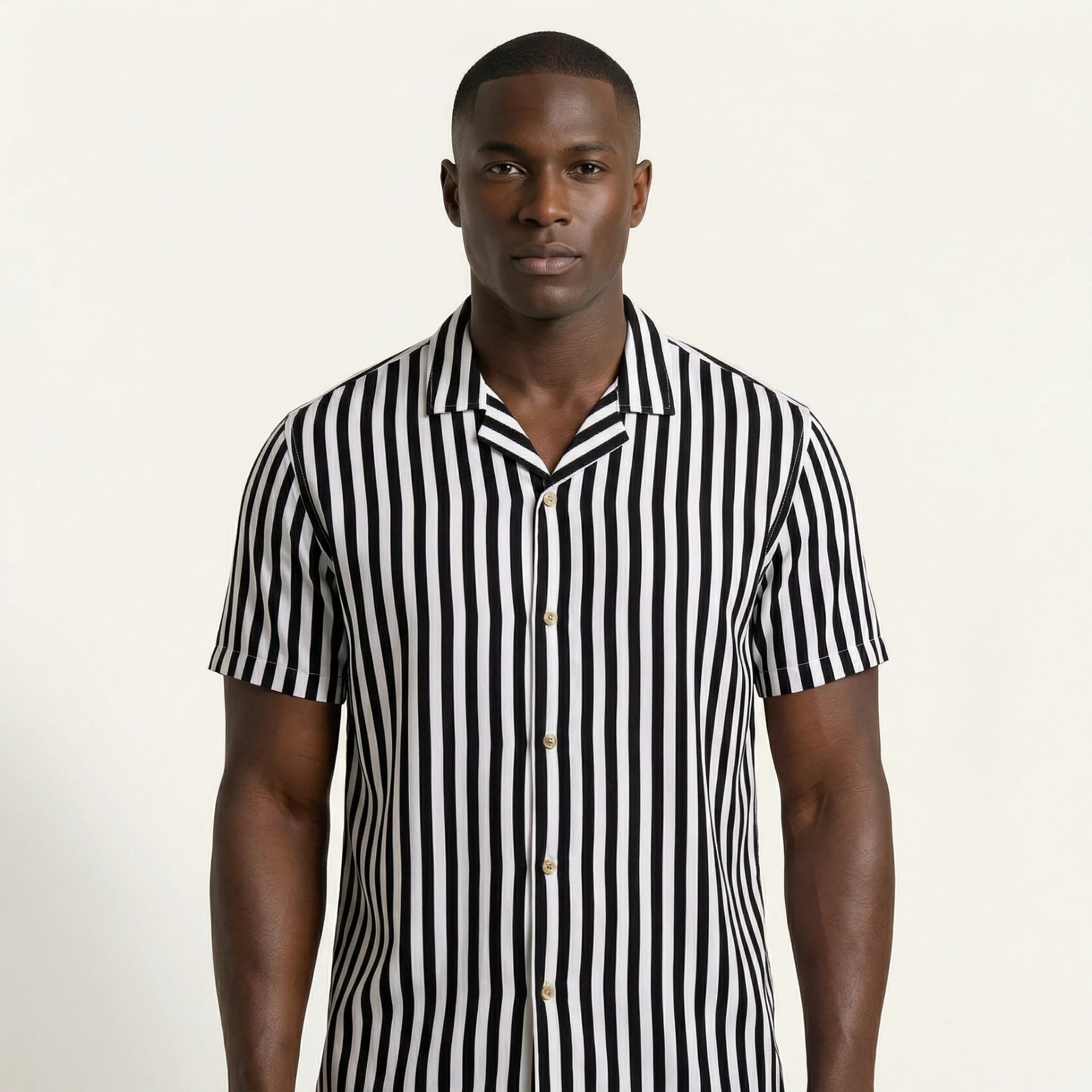 Camisa Bowling Rayada Blanco/Negro C201 - imagen 5